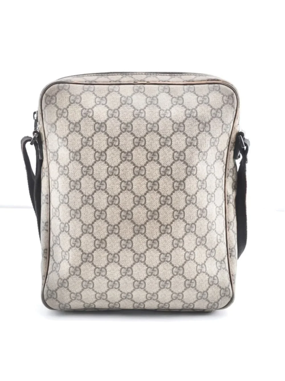 GUCCI GG Monogram Coated Canvas Brown Leather Crossbody Messenger Bag VINTAGE